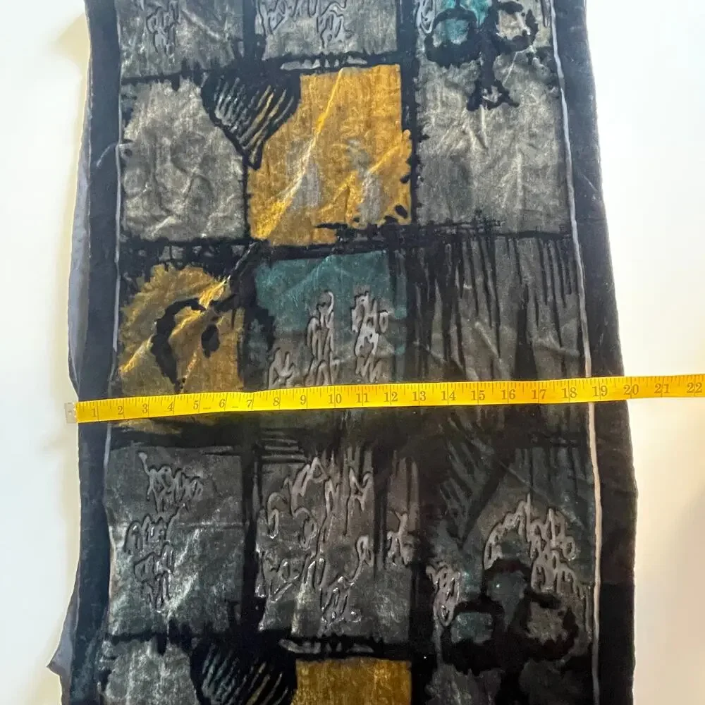 Burnout Velvet Playing Card Scarf Womens Black Teal Brown Fringed Spade Heart